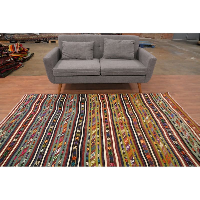 Hand Woven Oriental 100% Wool Carpet Southwestern Tribal Multi-Colored Kilim Area Rug - 7' 11'' X 4' 11''