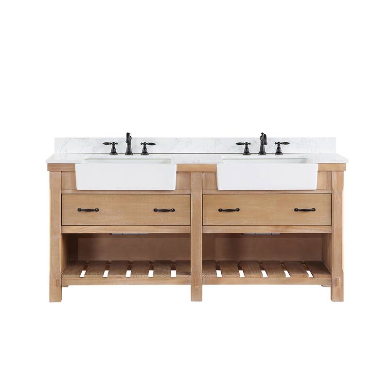 Villareal Bath Vanity with Composite Stone Top without Mirror - 72 in. - Weathered Pine