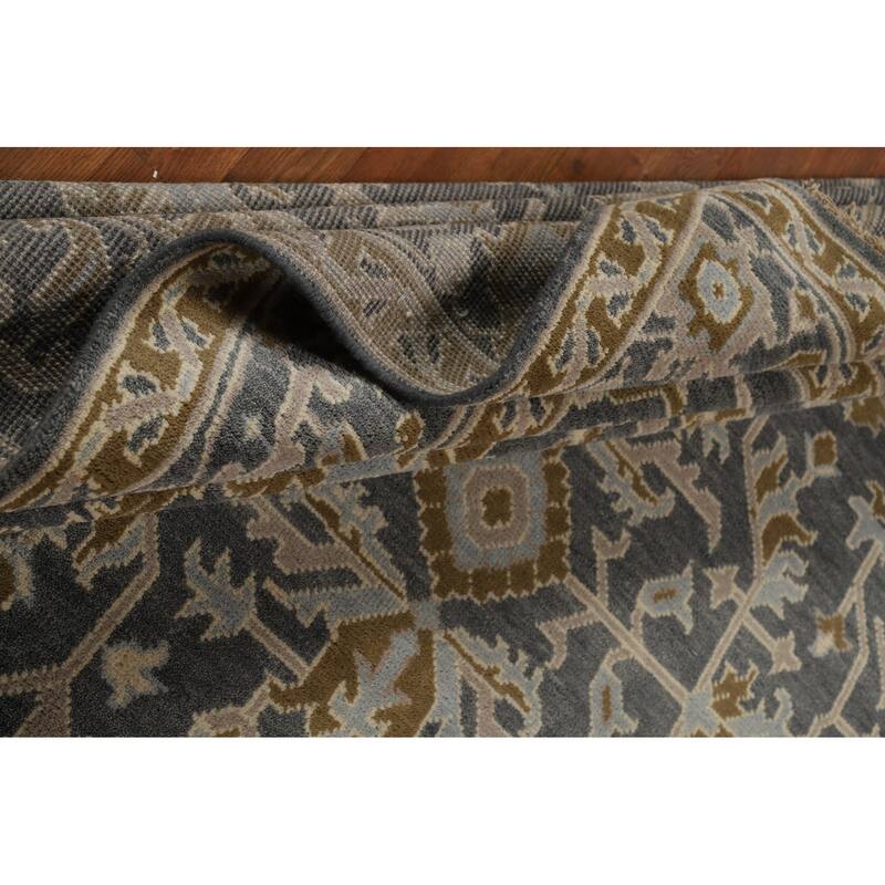 All-Over Gray Oushak Indian Area Rug Hand-Knotted Wool Carpet - 8'1"x 9'11"