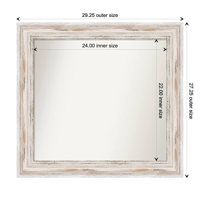Alexandria White Wash Framed Non-Beveled Custom Wall Mirror, Bathroom Vanity Mirror - Outer Size: 29.25 x 27.25