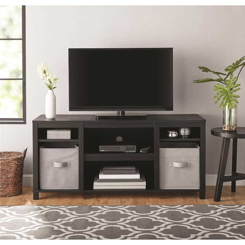 Anmytek Black Media Console TV Stand for up to 50 Inch TV, Open Shelf Entertainment Center