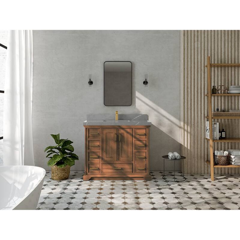 Willow Collections 42 in. W x 22 in. D Charlotte Teak Single Sink Bathroom Solid Teak Vanity with Countertop