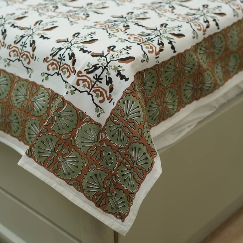 Fabdivine Cotton Hand Block Floral Flat Sheet Bed Room Home Décor Accent Gift