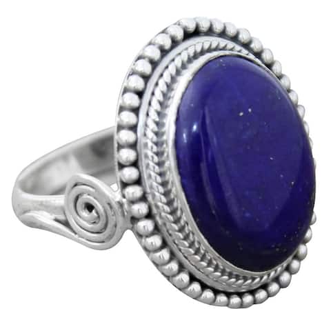 NOVICA Handmade Sterling Silver 'Royal Blue Glow' Lapis Lazuli Ring (India)
