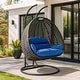preview thumbnail 7 of 7, LeisureMod 2-Person Double Egg Swing Chair - Charcoal Wicker with Metal Stand & Plush Cushions - Modern Outdoor Patio Lounger