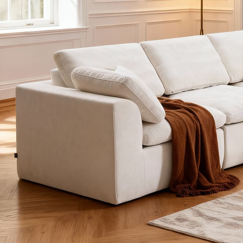 L-Shaped Chenille Sectional Sofa with Chaise Lounge, Living Room Modular Leisure Couch Chenille Sleeper Sofa