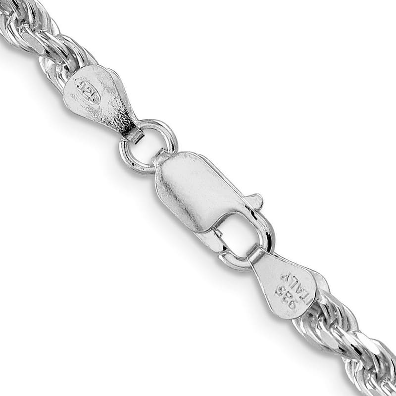 Curata 925 Sterling Silver Rhodium 4.25mm Diamond Cut Rope Chain Necklace for Men
