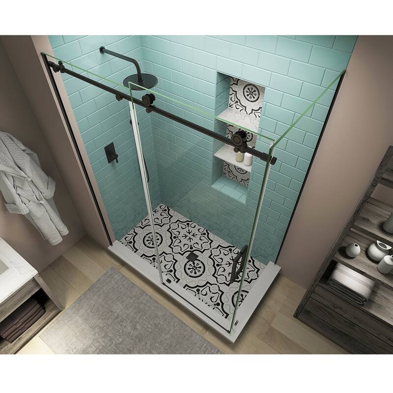 Coraline XL 56-60 in. x 34 in. x 80 in. Frameless Corner Sliding Shower Enclosure, Clear Glass, Right