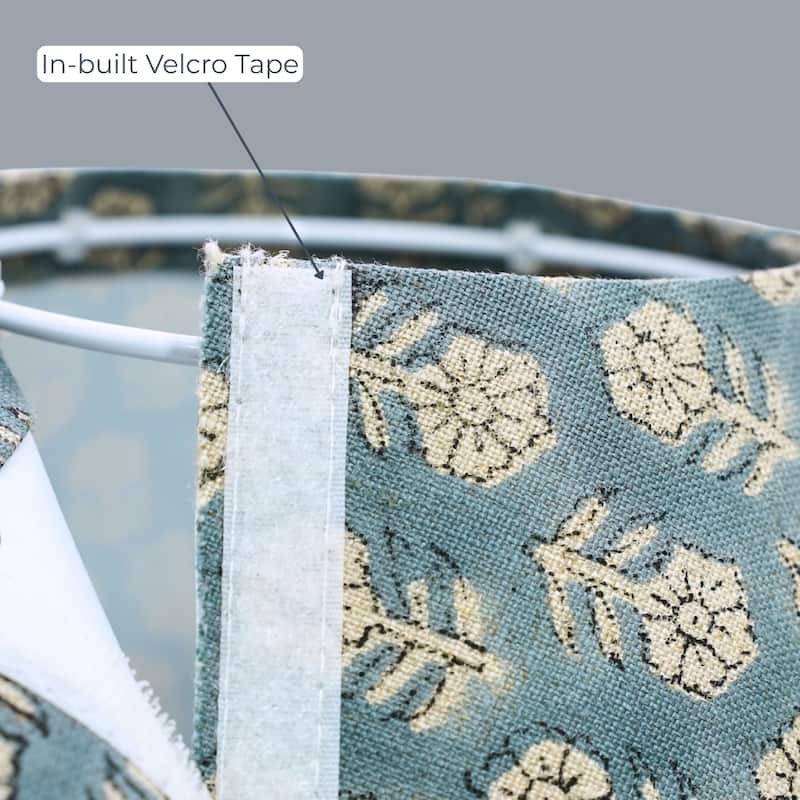 Fabdivine Artisan Handmade Tulsi Buti Floral Blue Block Print Pure Linen Lampshade for Home Decor, Bedside & Living Room