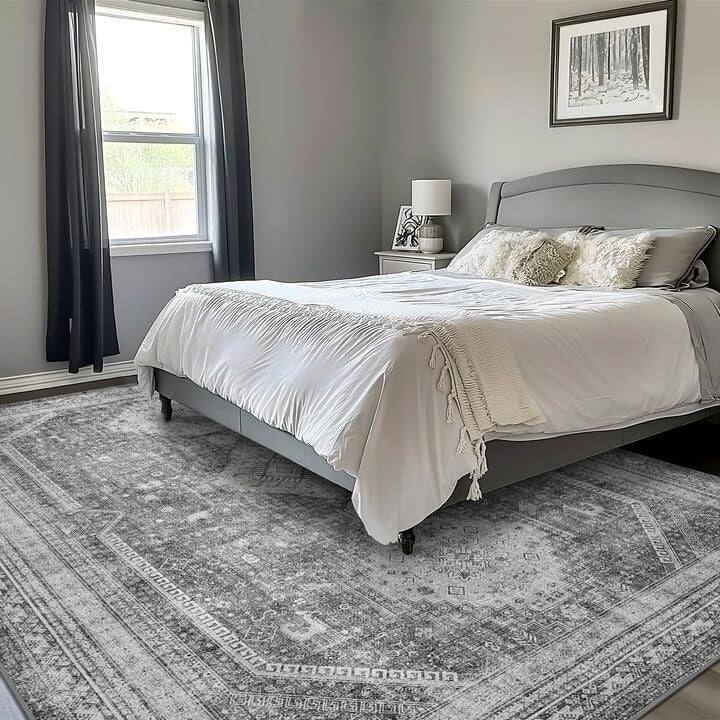 Mcow Faded Floral Vintage Low-Pile Machine Washable Non-Slip Area Rug