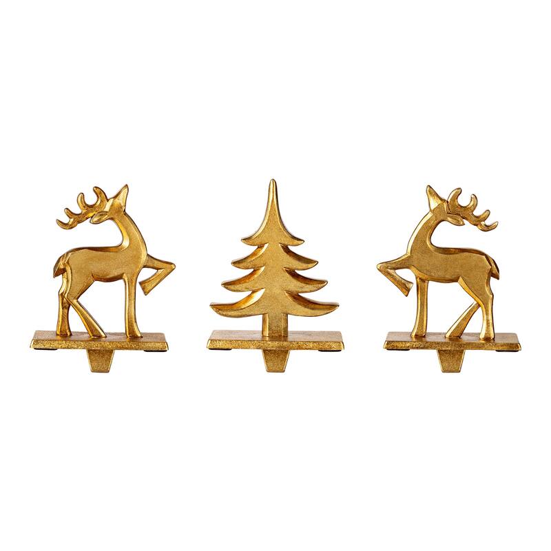 Glitzhome Set of 3 Christmas Resin Tree and Reindeer Stocking Holder