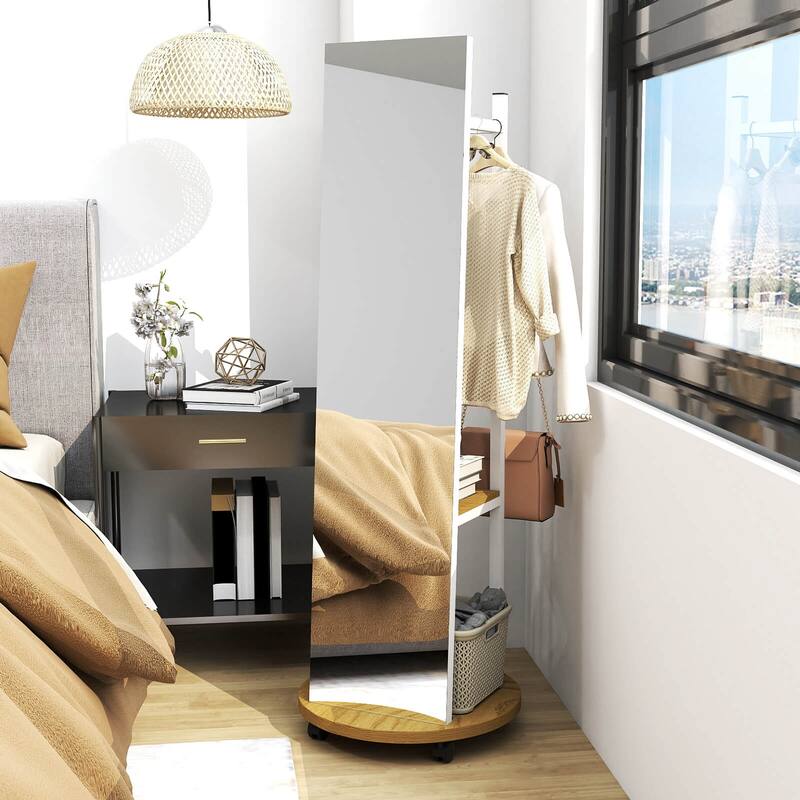 Costway Coat Rack with Full Length Mirror, 3 Hooks & Storage Shelves, - See Details