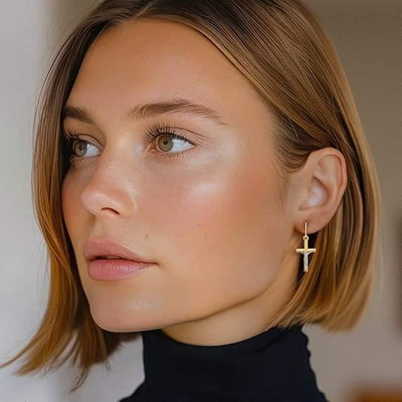 Curata 10k or 14k Two-Tone Gold Crucifix Cross Hook Drop Earrings -12mm x 30mm