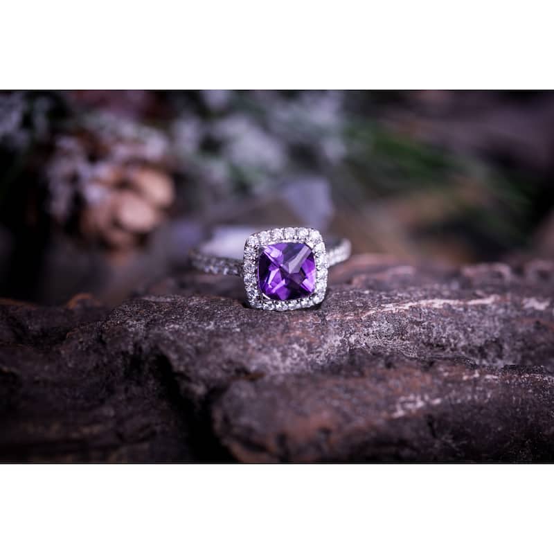 Auriya 3/4ct Cushion-cut Purple Amethyst and Halo Diamond Engagement Ring 1/2cttw 14k Gold