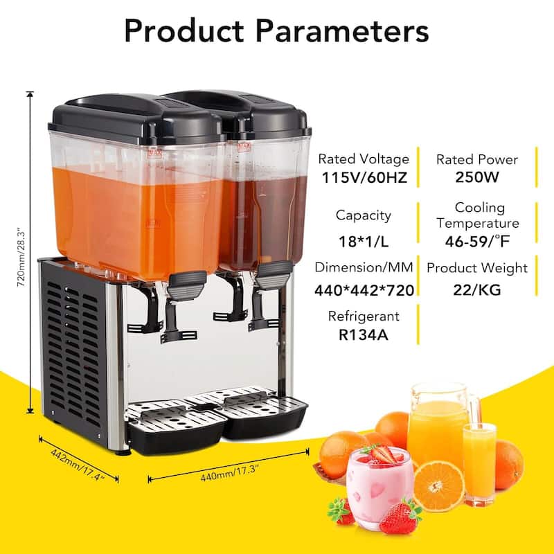 115V 2-Tank Commercial Cold Beverage Dispenser, 9.5 Gallons