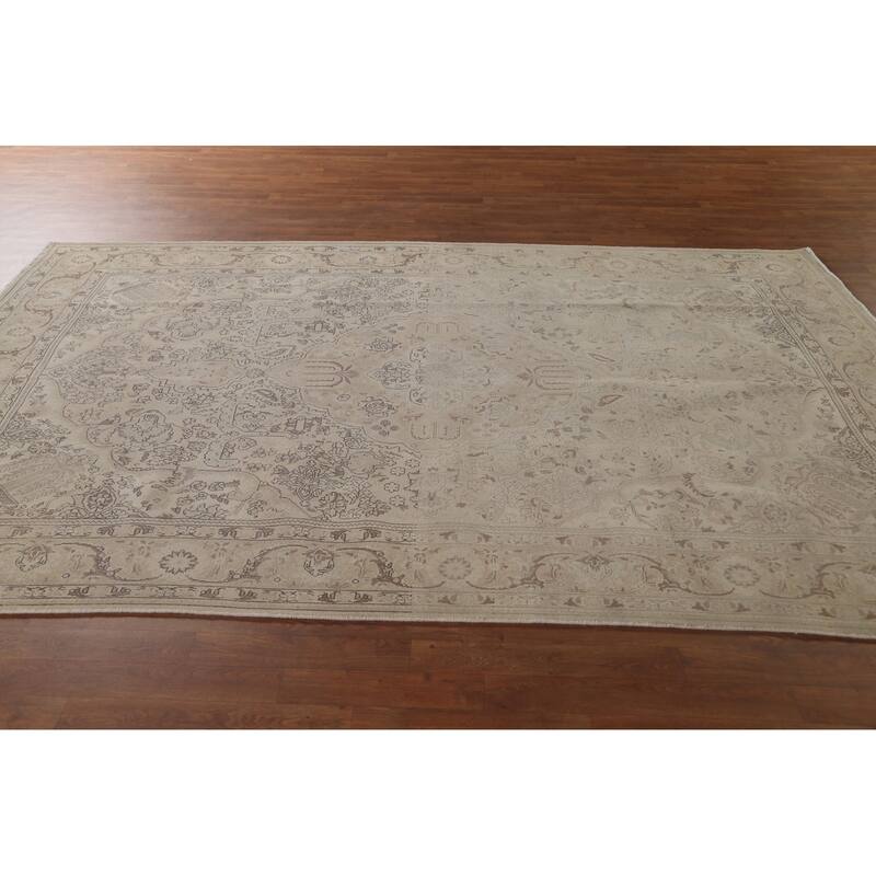 Beige Tabriz Persian Vintage Rug Handmade Traditional Wool Carpet - 6'8"x 10'2"