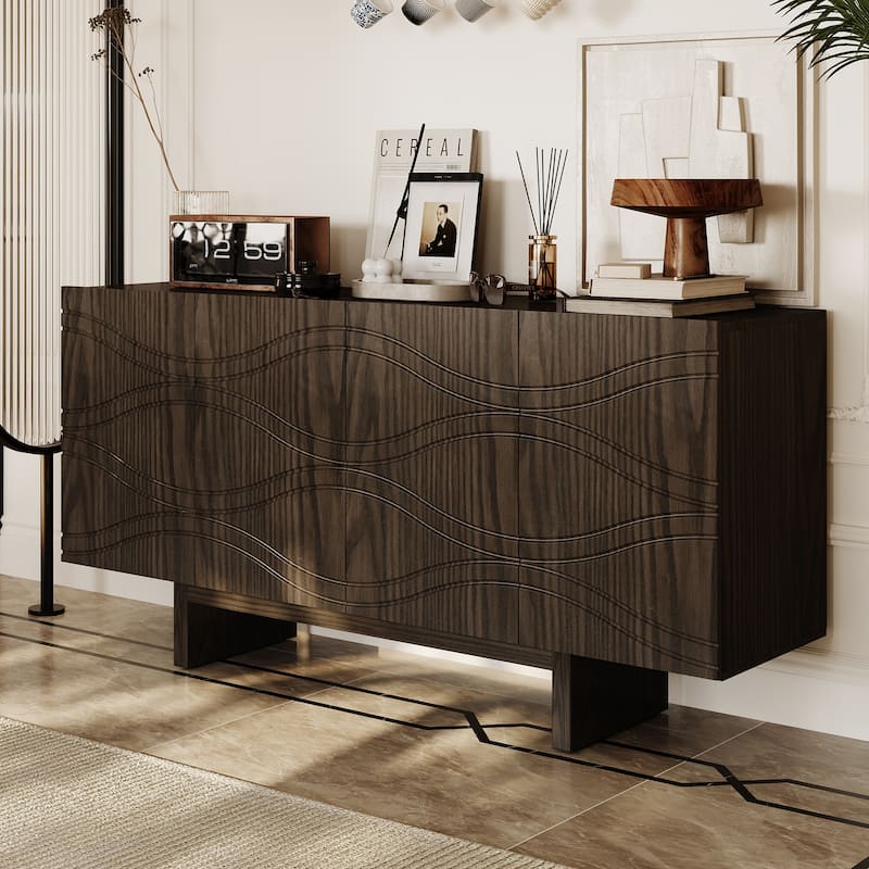 Clihome Mid-century Wood 4-Door Storage Buffet Sideboard