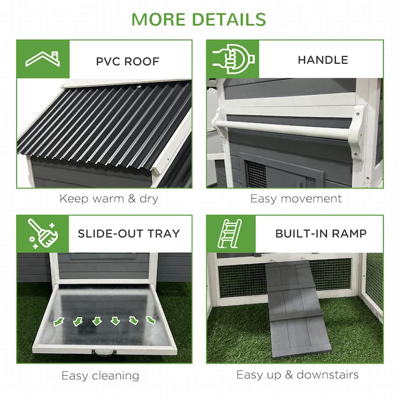 PawHut 162" Large Chicken Coop Wooden with Handles, Outdoor Chicken Cage Hen House with Nesting Boxes, Roof, Tray, Ramp