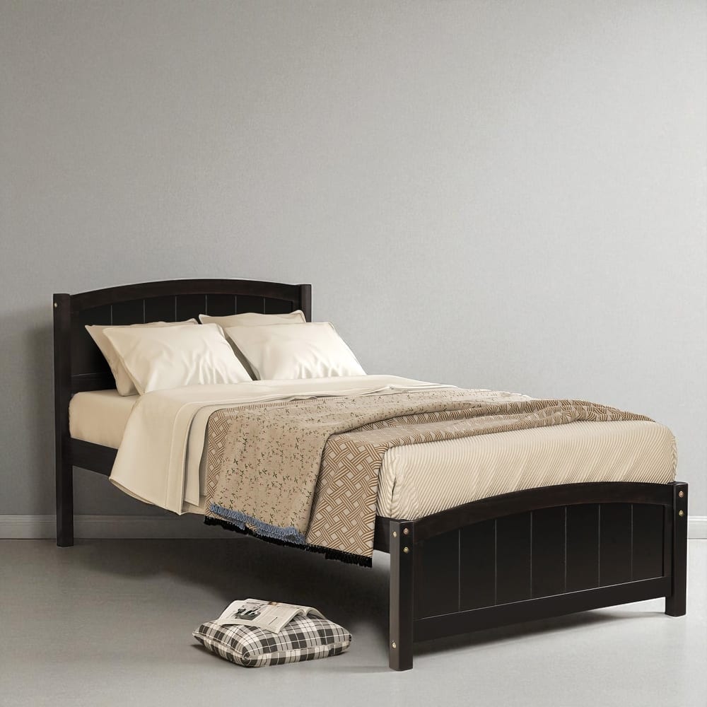 Classic Twin Size Wood Platform Bed Frame with Headboard, Footboard, and 10 Slats, No Box Spring Needed