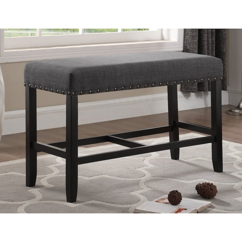 Roundhill Furniture Biony Blue Fabric Pub-Height 25.5" Dining Bench with Nailhead Trim