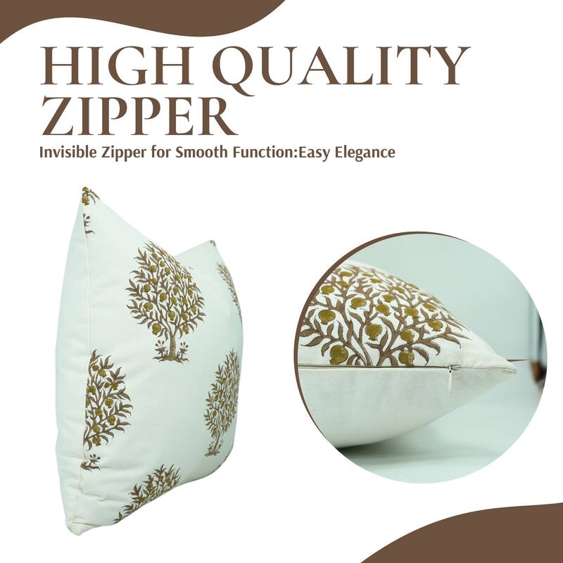 Fabdivine Thick Cotton White Block Print Throw Home Decorative Accent Cushion Cover