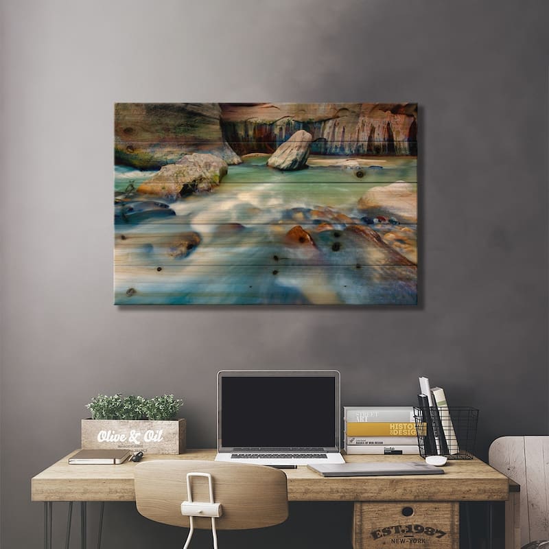 Leviathan Rising, Virgin River, Zion National Park, Utah Print On Wood by Jim Nilsen - Multi-Color