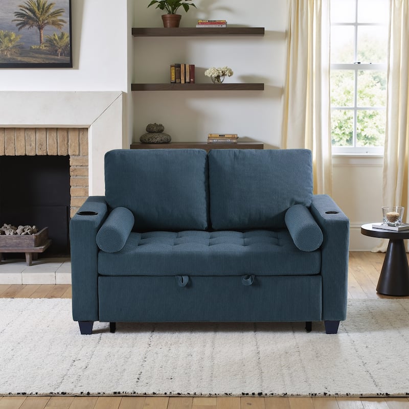 Corduroy Pull-Out Chair Bed Adjustable Recline Convertible Sleeper Sofa