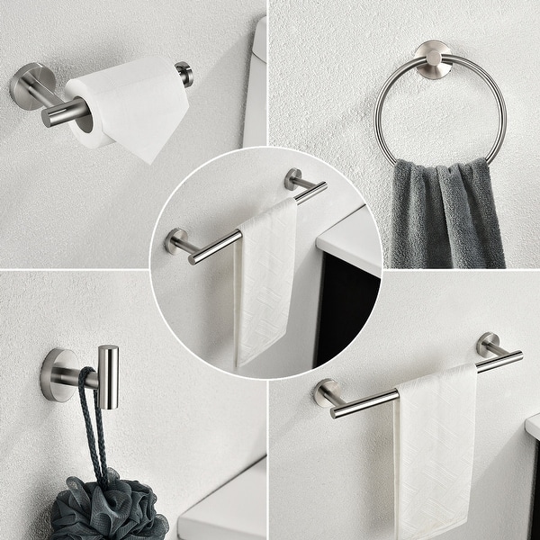 4-Pieces Matte Black Bathroom Hardware Set SUS304 Stainless Steel Round  Wall Mounted - Includes 16 Hand Towel Bar, Toilet Paper Holder, 2 Robe  Towel
