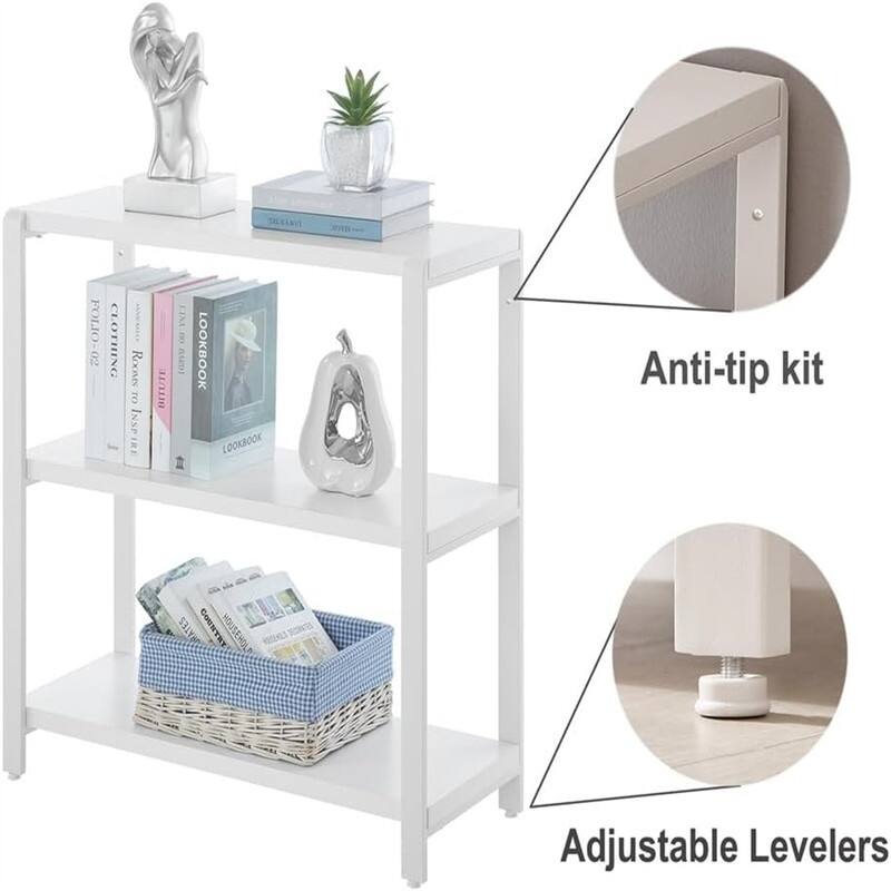 Bookshelf and Bookcase 3 Tier Vintage Shelf for Office - 12"D x 31.4"W x 34.1"H