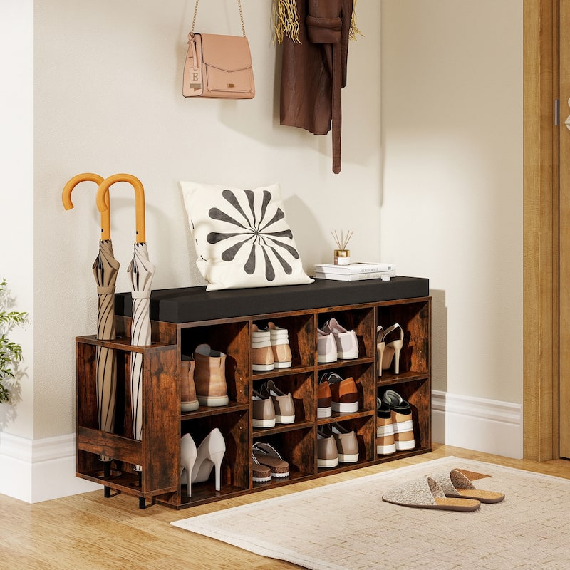 Gymax Shoe Storage Bench w/Umbrella StandPadded Seat Adjustable &