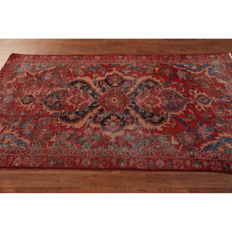 Red Floral Lilian Persian Rug Handmade Wool Carpet - 4'0" x 7'1"