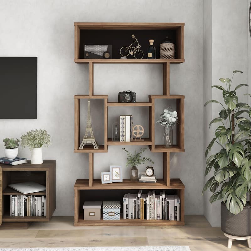 DH BASIC Modern Open Bookcase Display Shelf by Denhour - Light Hickory