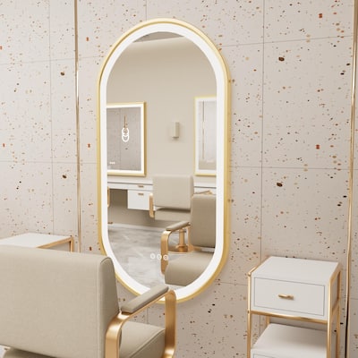 Modern LED Oval Bathroom Mirror Gold Frame Wall Vanity Mirror