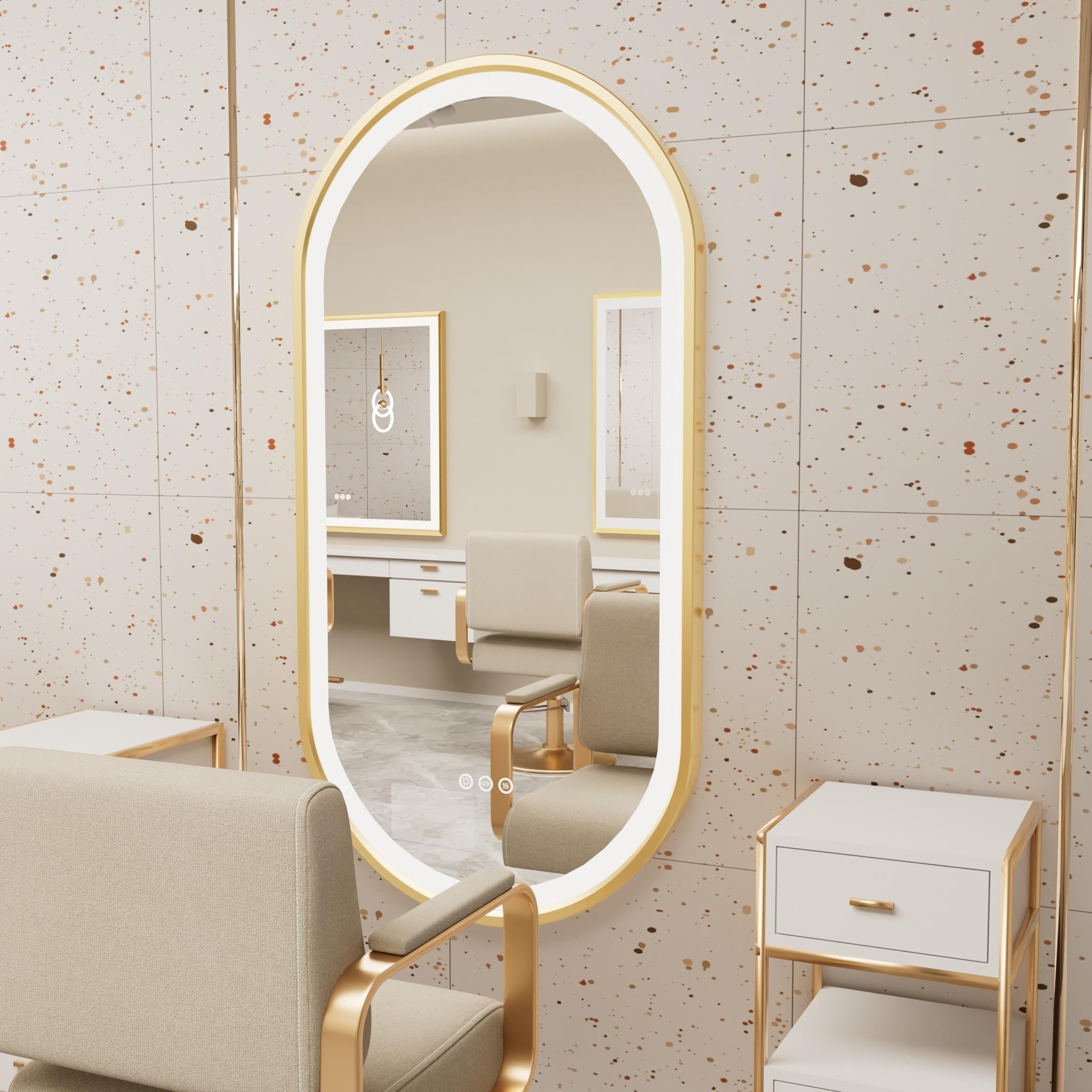 Modern LED Oval Bathroom Mirror Gold Frame Wall Vanity Mirror