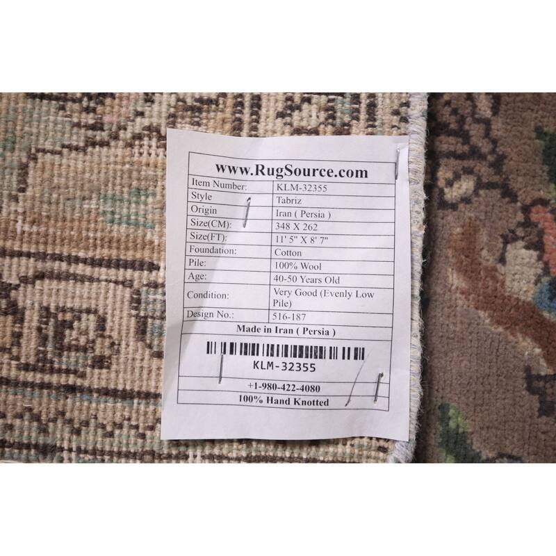 Oriental Tabriz Persian Vintage Area Rug Hand-Knotted Wool Carpet - 8'7"x 11'5"