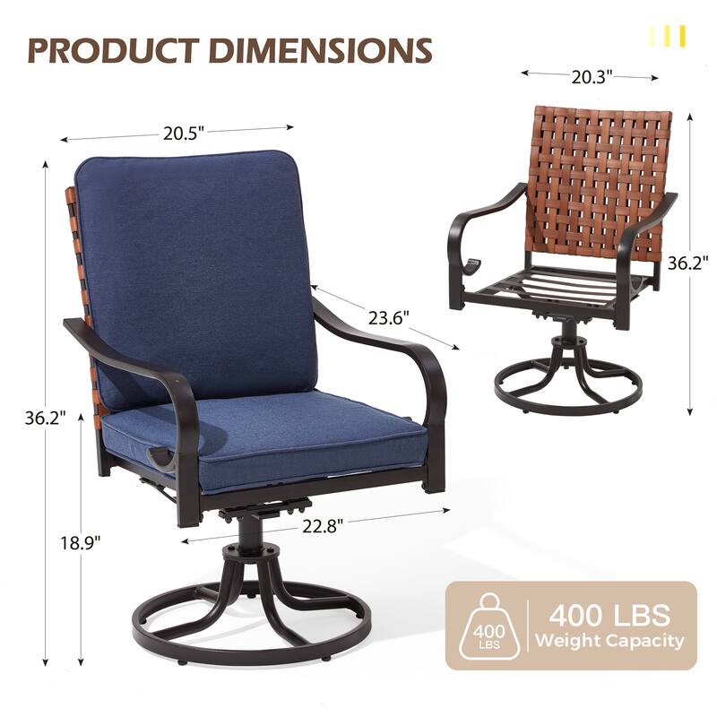 EROMMY Outdoor Swivel Patio Chairs, Heavy Duty Dining Chairs with Thickened Cushions, Wicker Patio Chairs with Gentle Rocker
