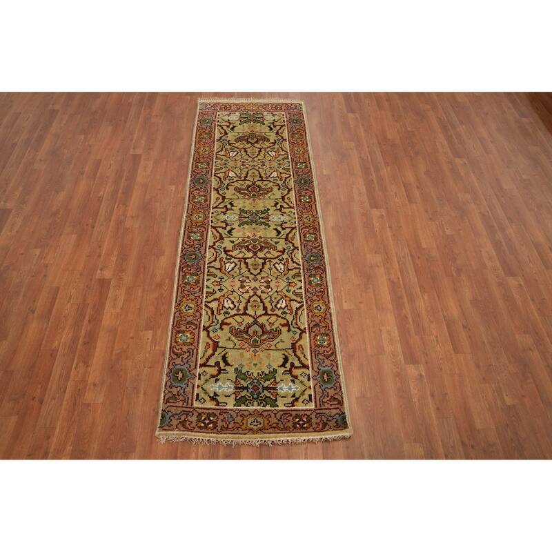 Hand-knotted Transitional Wool Carpet Green Oushak Rug Oriental Carpet Floral Area Rug Oriental Carpet - 8' 0'' X 2' 7''