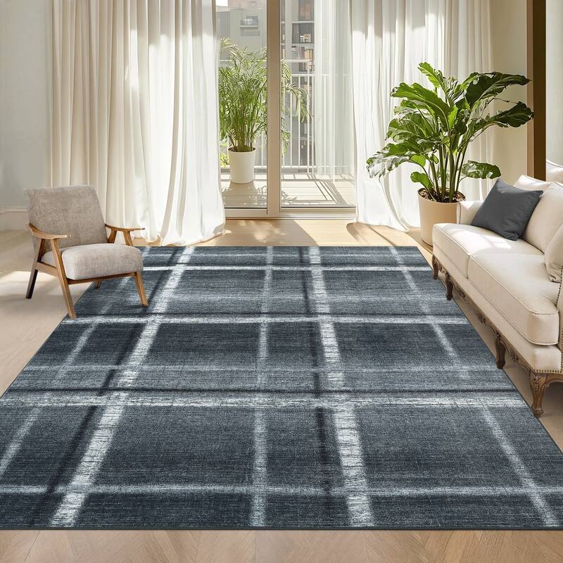 Washable Area Rug, Modern Geometric Area Rugs for Living Room Bedroom, Non-Slip Low Pile Indoor Soft Carpet