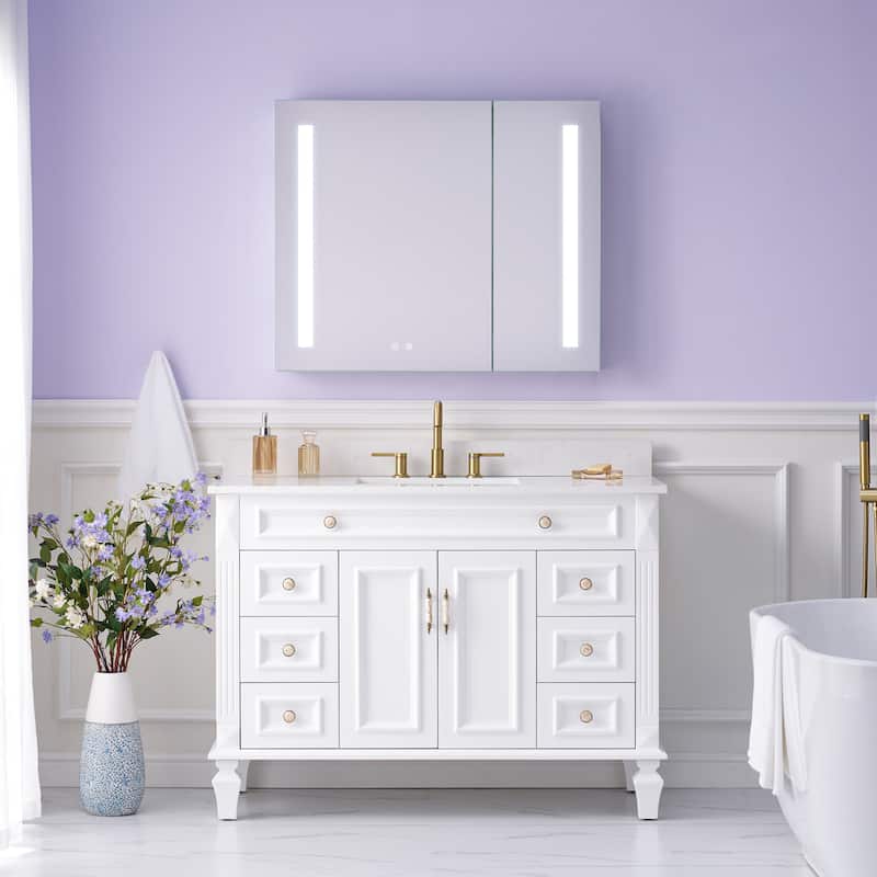 Recessed or Surface 30" H LED Mirror Cabinet with Adjustable Glass Shelves,Defogger, Dimmer And Outlets & USB Ports - 36"W X30"H,Both Side Open