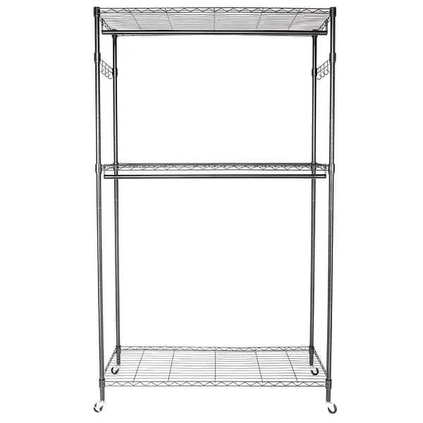 2-Tier Rod Closet Organizer Garment Rack Clothes Storage Hanger Shelf ...