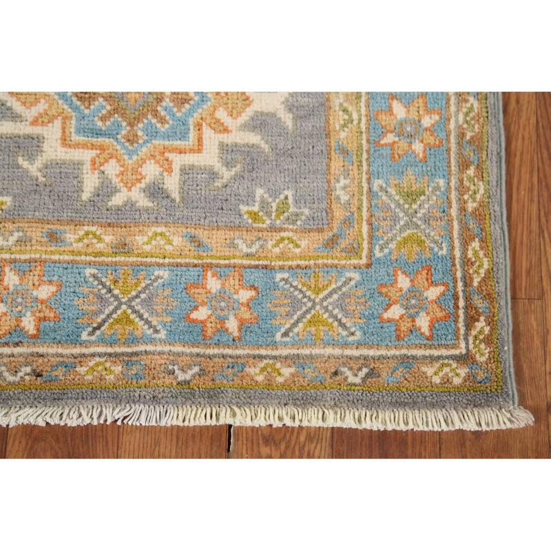 Gray Geometric Kazak Accent Rug Hand-Knotted Wool Carpet - 2'1"x 2'10"