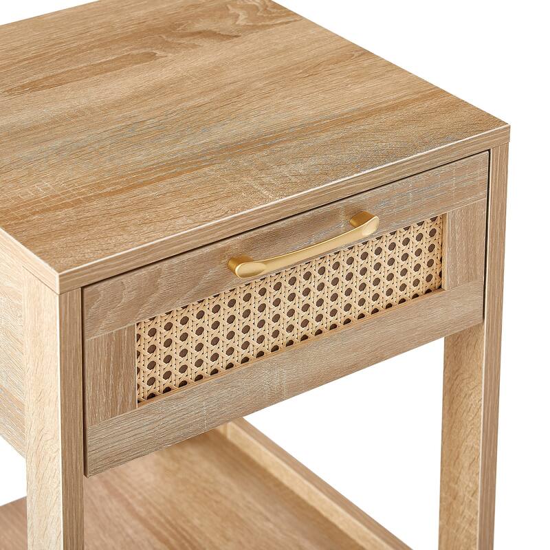 15.75" Rattan End table with drawer, Modern nightstand, side table for living roon, bedroom