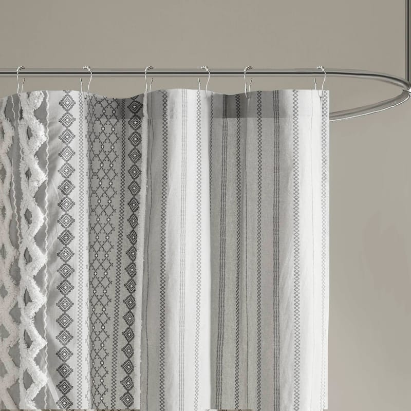INK+IVY Imani Cotton Printed Shower Curtain with Chenille