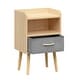 preview thumbnail 2 of 7, Nightstand With Collapsible Fabric Drawer, 2-Tier Storage End Table, Wood Side Table with Storage Cabinet - Oak