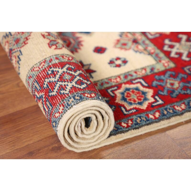 Kazak Accent Rug Hand-Knotted Traditional Beige Wool Carpet - 2'8" x 4'0"
