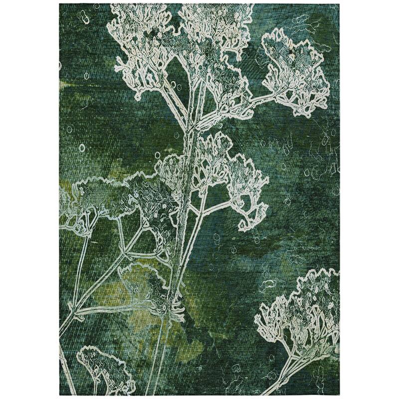 Machine Washable Indoor/ Outdoor Modern Floral Chantille Rug