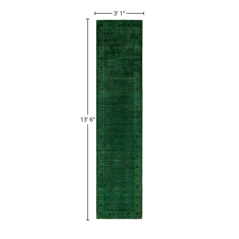 Overdyed One-of-a-Kind Hand-Knotted Area Rug - Green - 3' 1" x 13' 6"