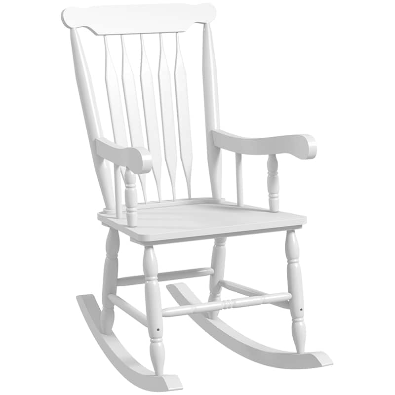 High Back Wood Rocking Chair, All Weather Patio Rocking Chair, 350lbs Weight Capacity for Deck, Porch, Backyard, Garden - White