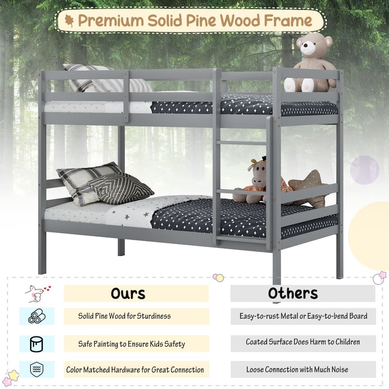 Twin Bunk Bed Children Wooden Bunk Beds Solid Hardwood