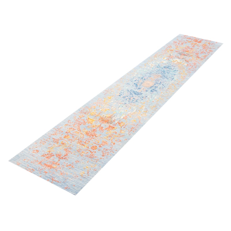 ECARPETGALLERY Hand-knotted Heritage Light Blue Silk, Wool Rug - 2' 6" x 12' 1"